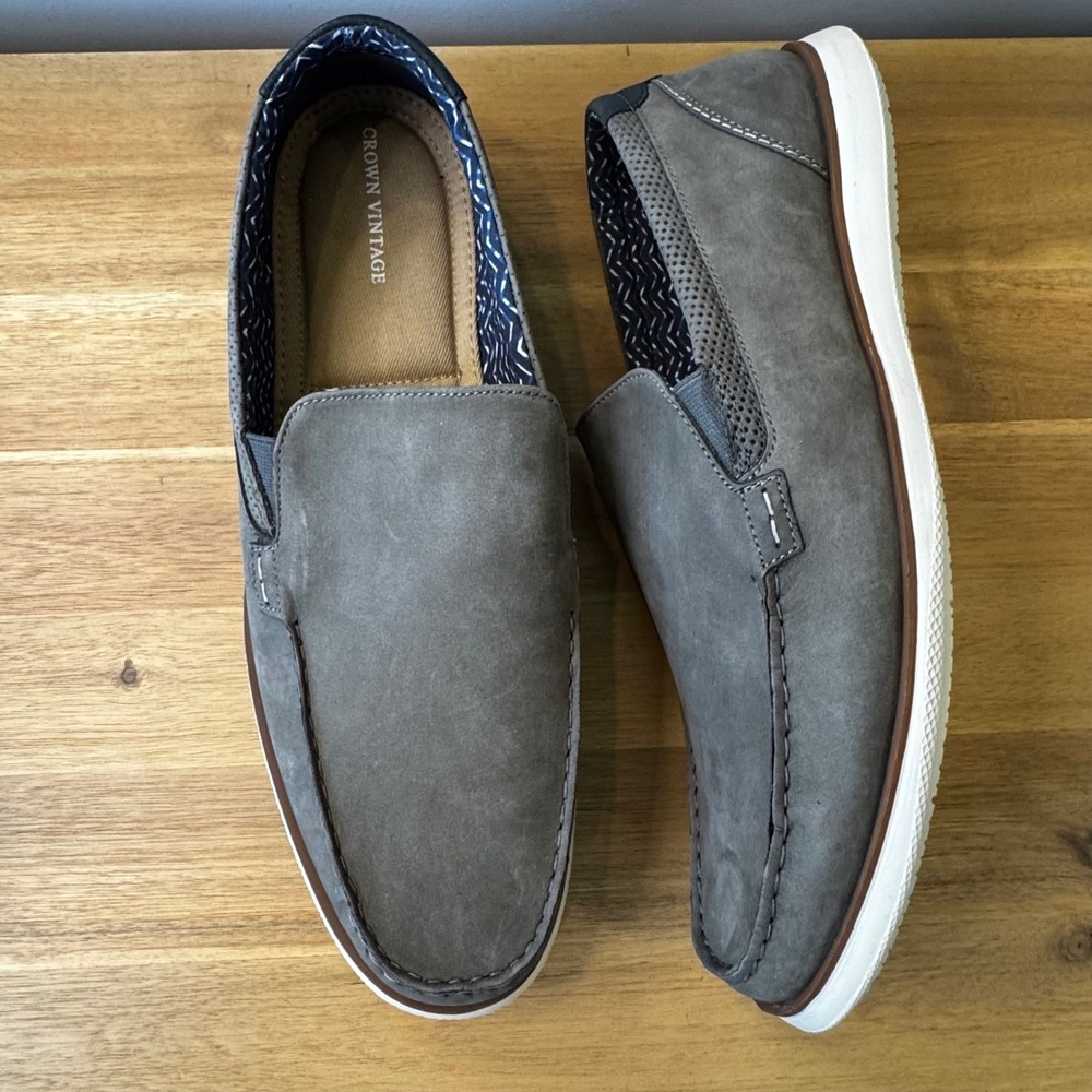 Crown Vintage Bojan Venetian Men 13 M EU 46 Gray Leather Slip On Loafers Casual